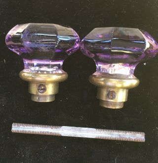 (2) Two Match Antique Purple /lavander Doorknobs Rod & Set Screws W No Chips