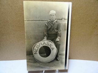 1910 Rppc Photo Postcard Sailor On Board The Battleship Uss Nebraska