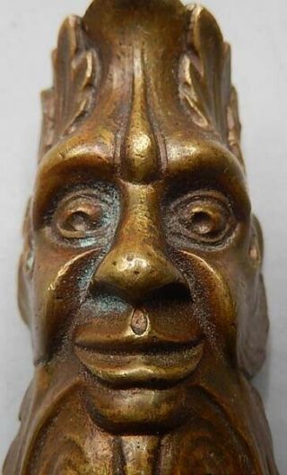 Antiq 19th C Small Cast Brass Figural Face - 2 3/4 