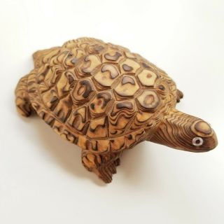 Vintage Hand Carved Cryptomeria Wood Turtle Japan Mid Century Figurine
