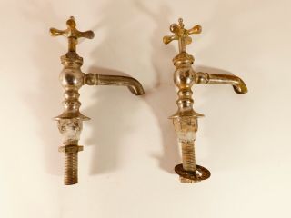 2 Nickel Plated Brass Antique Kitchen Faucets
