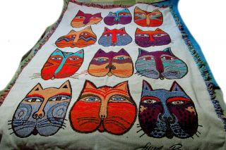 Laurel Burch Cat Tapestry Afghan Throw Blanket With Fringe