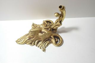 Antique French Cast Gilt Bronze Goat Rams Head Wall Light Lamp Fitting
