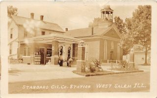 H46/ West Salem Illinois Rppc Postcard 1927 Standard Oil Gas Station