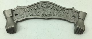 Antique Apw Paper Co Albany Ny Cast Iron Toilet Paper Holder Tag Plaque 1884 1