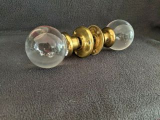 VINTAGE BRASS AND CLEAR GLASS BALL - SHAPED DOOR KNOB SET 2