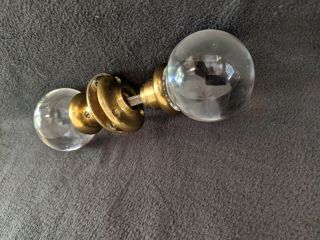 VINTAGE BRASS AND CLEAR GLASS BALL - SHAPED DOOR KNOB SET 3