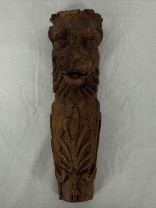 Vintage Ornate Lion Face Solid Wood Corbel Salvage Estate Find 12.  75 "