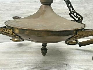Vintage Hanging 4 Lamp Ceiling Light Fixture Metal Brass Goldtone Chandelier 3