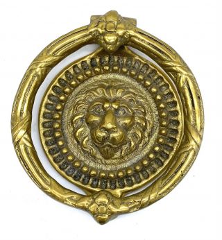 Vintage Solid Brass Lion Head Door Knocker 6 " X 5 " Gold Ornate House Decor
