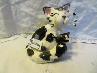 Jinny - Black & White Cat,  Tiny Kitten Signed Whimsiclay By Amy Lacombe