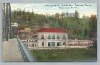 C&o Railroad Station Charleston West Virginia Antique Train Depot Postcard 1921
