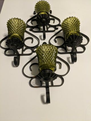 Vintage Black Wrought Iron Wall Sconce Candle Holder Set 9” Mediterranean - Gothic 3