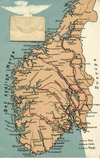 Norway Norge,  Sør - Norge Map Postcard Envelope Leporello (1900s)