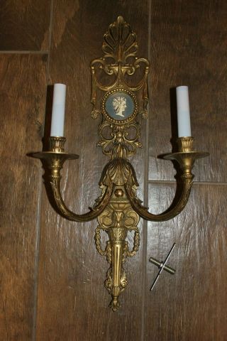 Vintage Large Brass Fancy 2 - Light Candelabra Wall Sconce.  22 3/4 " Tall Rewired