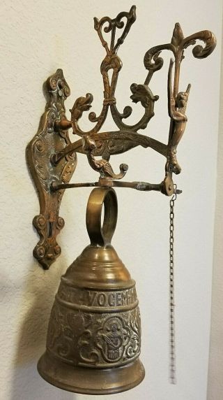 Vintage Brass And Copper Hanging Doorbell Angel Vocem Meam Audit Oui Me Tangit