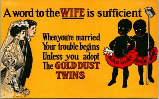 C1910s Gold Dust Twins Black Americana Advertising Postcard - - Word To The Wife