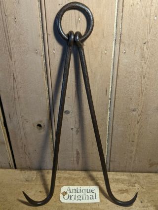 Antique Wrought Iron Hooks On Ring Meat/beam/game Long Butchers Hooks