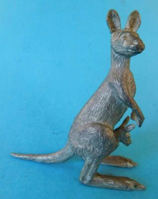 Vintage Australian Silver? Or Pewter Standing Kangaroo & Joey Ornament