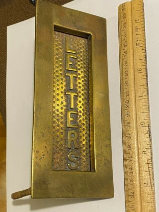 Vintage Antique Brass Mail Slot " Letters " Plate And Hardware Look