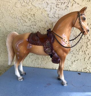 Vintage Glossy Breyer Palomino Western Horse With Rare Old O Reins
