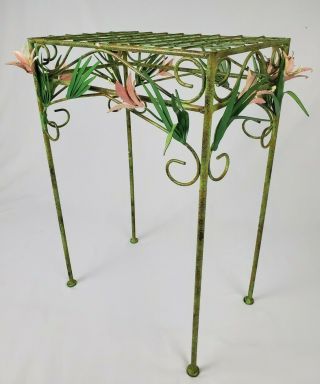 Vintage Wrought Iron Metal Tole Patio Garden Table Plant Stand Italian Floral