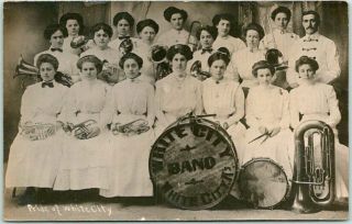 1910s White City Kansas Rppc Photo Postcard White City Band All Female Musicians