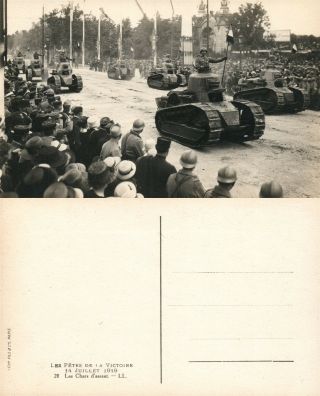 Tanks At Wwi Victory Parade In France Real Photo Postcard Antique Rppc