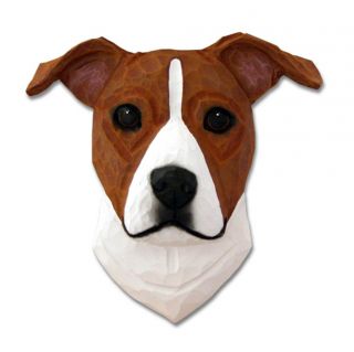 Am.  Staffordshire Terrier Head Plaque Figurine Red/white Uncropped