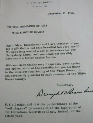 President Dwight Eisenhower 1956 White House Christmas Thank You Letter Staff