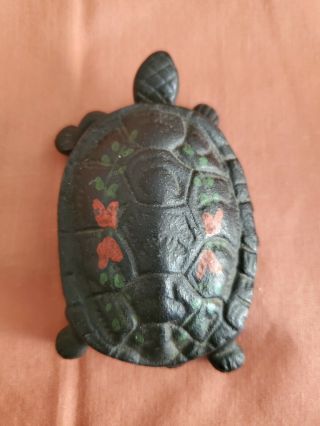 Vintage Cast Iron Turtles Match Holder Trinket Box Set of 2 2