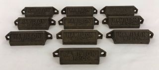 Set 10 Antique Vintage Cast Iron Drawer Bin Pulls Handles Hamilton Mfg’ Co.