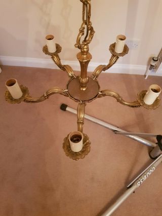 Vintage French Style Brass 5 Arm Chandeleir And Three Matching 2 Arm Wall Lights