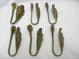 Vtg Set Of 6 Solid Brass Ornate Drapery Curtain Tie Backs Feather Plume Scroll