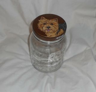 Norwich Terrier Dog Hand Painted Glass Cookie Treats Jar Container Wooden Lid