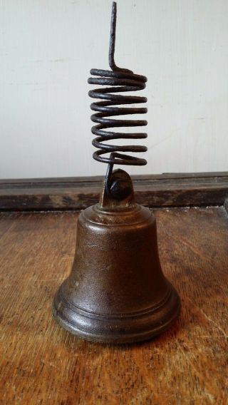 Antique Cast Brass / Bronze Bell - Door / Shop / Servants - Iron Top Spring