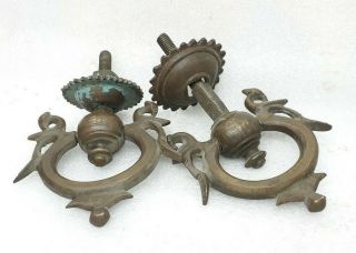 Antique Old Solid Brass Made Door Pull Handle Knocker Peacock Figure Heavy Mp