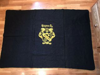 True Vintage Sigma Nu Fraternity Wool Blanket Stadium Throw 1950’s 60 X 42”