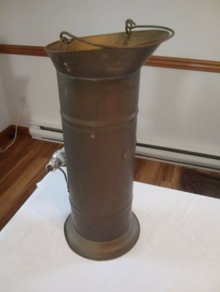 Vintage 5 Kan Fireplace Copper Brass Coal Bucket/umbrella Holder Ceramic Handles