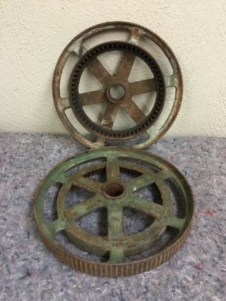 Two Antique Dille & Mcguire Mfg.  Co.  Reel Mower Drive Wheels - Great To Repurpose