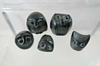 Vintage Cast Iron Set Of 5 Owl Family Figurines Ka