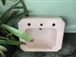 Vintage Heavy Kohler Pink Cast Iron Porcelain Bath Sink Three Hole 19” X 23”