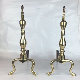 Vintage Antique Brass Fireplace Andirons With Logdogs 17 " H X 7.  5 " W