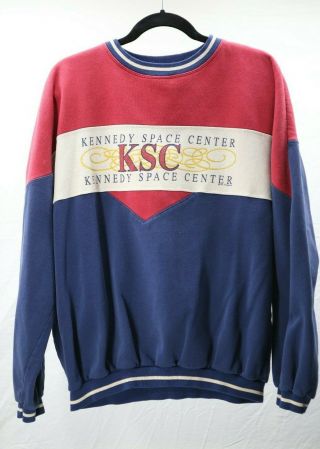 Vintage 1991 Nasa Kennedy Space Center Sweatshirt Color Block Red White Blue