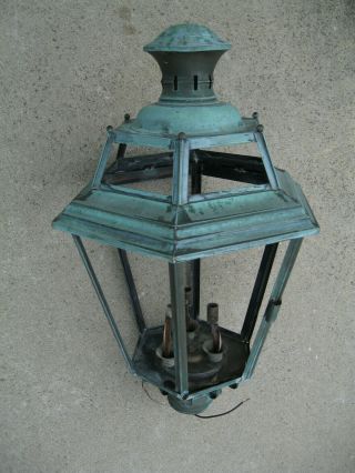 Vintage Copper Outdoor Decorative Lamp No Glass Lantern Patina Green 26 " Long