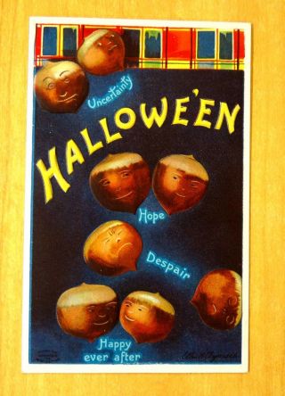 Artist Signed Ellen Clapsaddle Halloween Acorns Postcard 1909 Hope Despair Happy