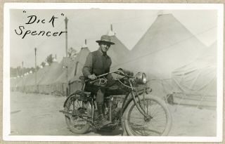 Ww I U.  S.  Army Indian Motorcyclist Dick Spencer Rppc Postcard,  C.  1918