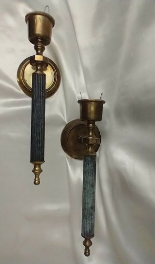 Vintage Solid Brass Candle Holder Wall Sconces,  12 " Tall,  Made In India