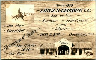 1940 Dodge City,  Kansas Rppc Real Photo Advertising Postcard Lindas Lumber Co.