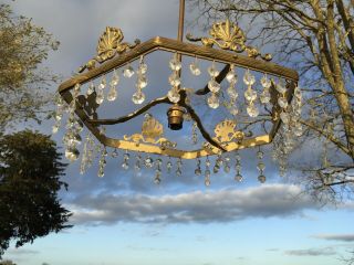 Antique French Brass And Crystal Chandelier For Restoration